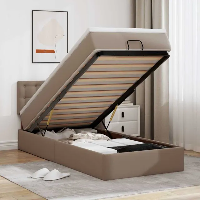 vidaXL Ottoman bed met matrassen en LED's 100x200cm kunstleer Bruin
