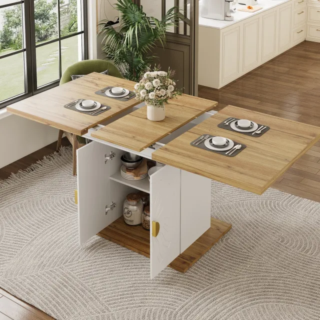 Maisentiel Uitschuifbare eettafel met opbergruimte - 110-140 x 70 x 76 cm - wit en houtlook