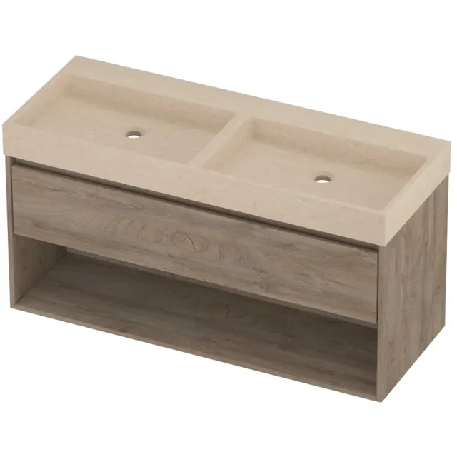 Proline Evoli Badmeubelset Hardsteen Loft Dubbel 120x46x62 cm Sand Stone Raw Oak Eiken
