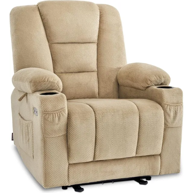 MCombo Elektrische Relaxstoel met Ligfunctie, Massage & Verwarming - TV Stoel - Beige