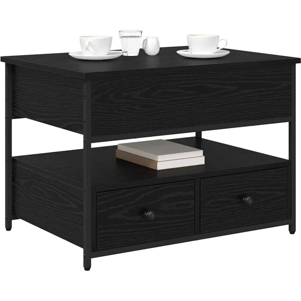 vidaXL Salontafel Zwart Eiken 70 x 50 x 54,5 cm Bewerkt hout, foto 3