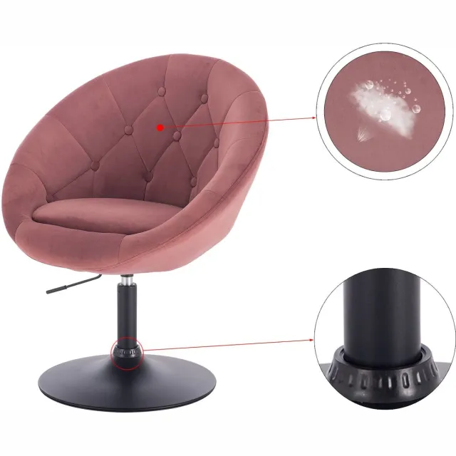 Suredeal 1 - Barfauteuil loungestoel - Armleuning - Traploos hoogte verstelbaar - Fluweel - 46x44x93 cm roze