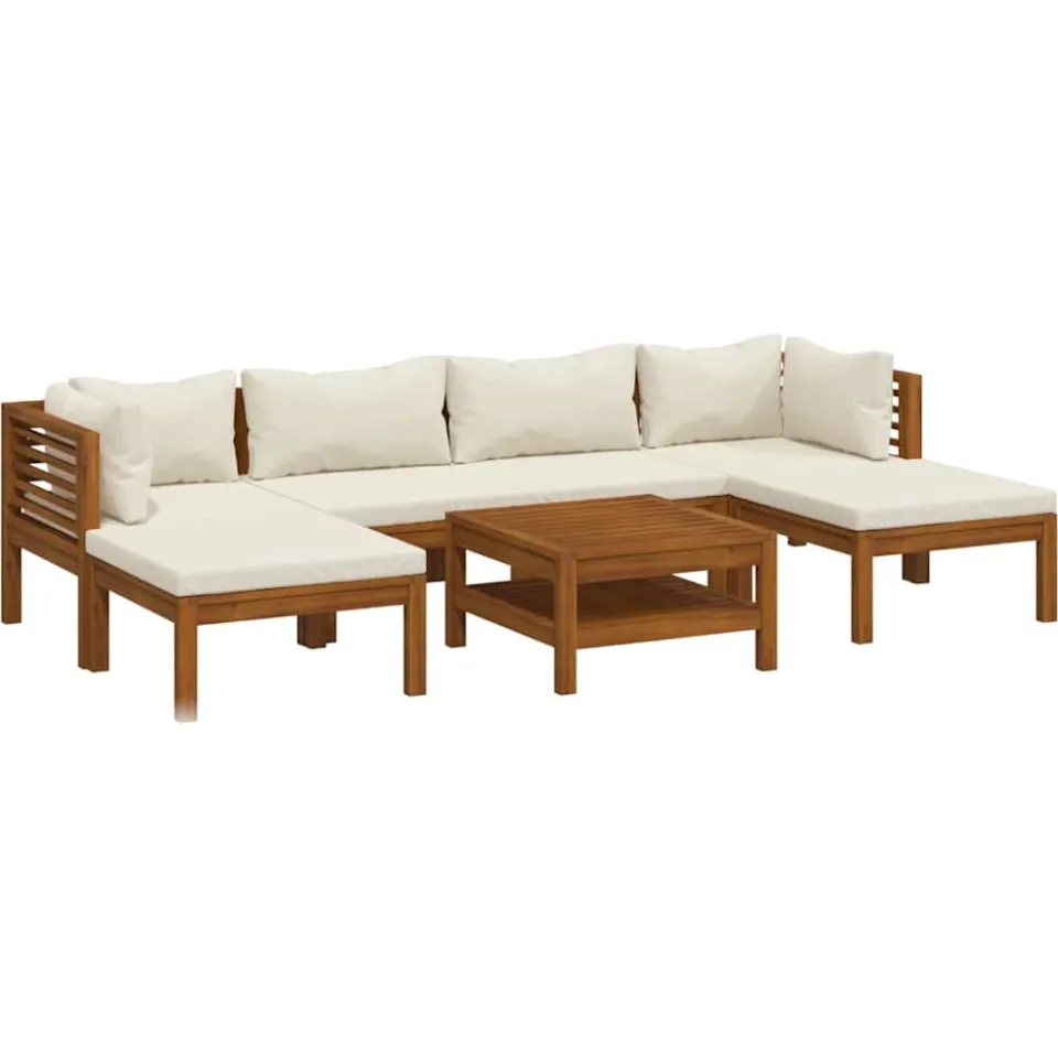 vidaXL 7-delige Loungeset met crèmekleurige kussens massief acaciahout, foto 4