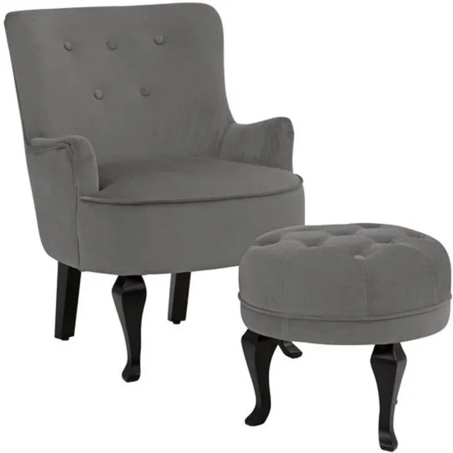 Notio Living Fauteuil & Kruk - Grijs Fluweel