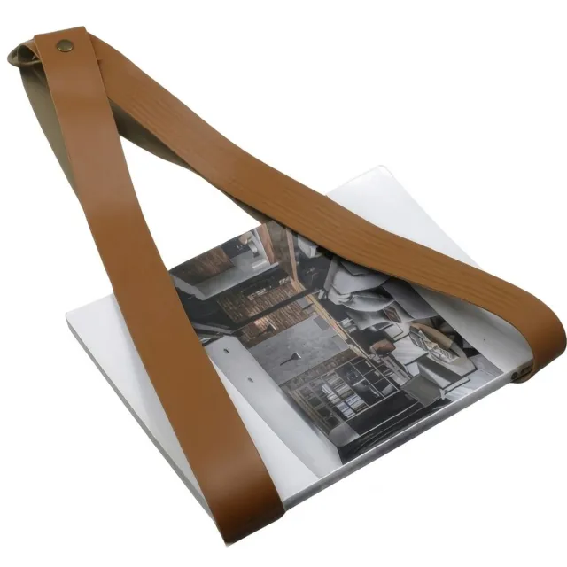 NUVEX Bruine wand gemonteerde tijdschrifthouder voor dames en heren minimalistisch design met banden magazine houder voor muur opslag kranten en boeken interieur decoratie