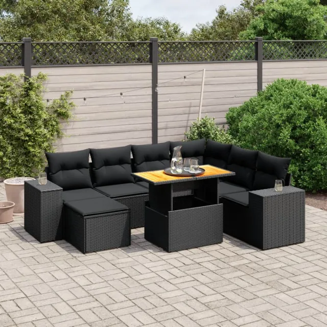 vidaXL 8-delige Loungeset met kussens poly rattan zwart, foto 2