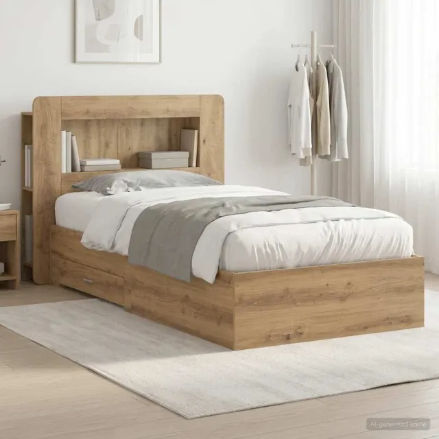 vidaXL Bedframe met opslag Artisanaal eiken 80 x 200 cm Bewerkt hout Bruin