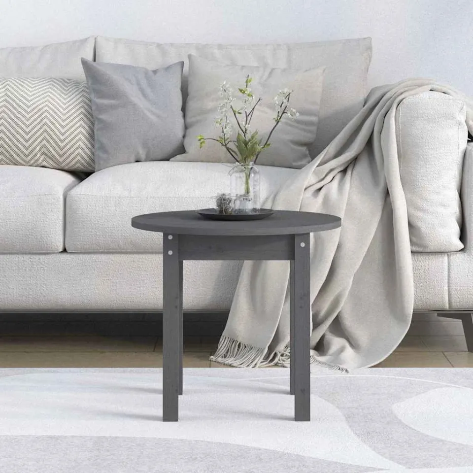 vidaXL Salontafel Ø 45x40 cm massief grenenhout grijs, foto 3