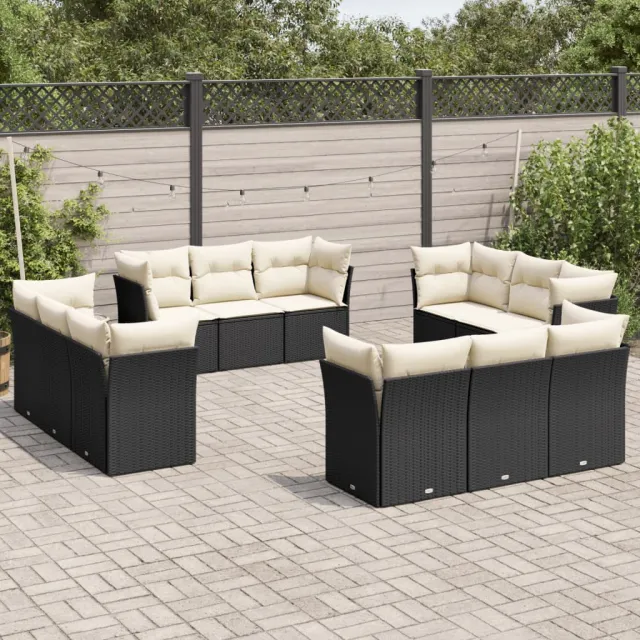 vidaXL 12-delige Loungeset met kussens poly rattan zwart, foto 2