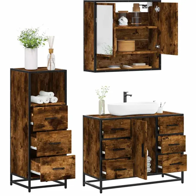 vidaXL 3-delige Badkamermeubelset bewerkt hout gerookt eikenkleurig, foto 2