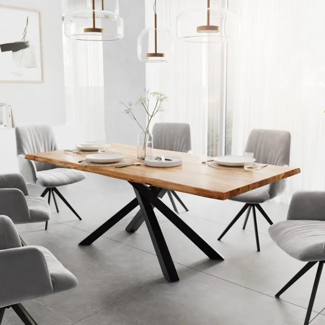 DELIFE Eetkamertafel Edge acacia natuur 200x100 kruisframe rechthoek zwart Live-Edge Bruin