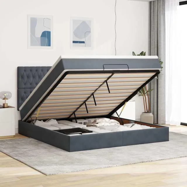 vidaXL Ottoman bed met matrassen 160x200cm fluweel donkergrijs grijs