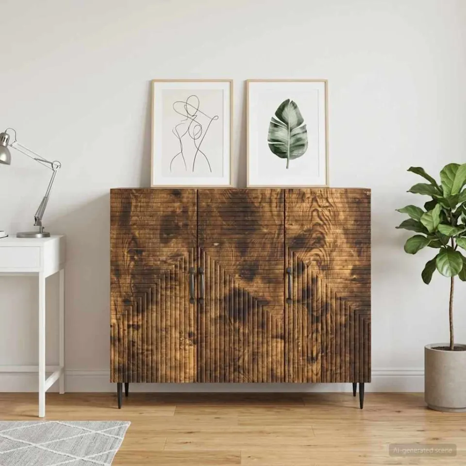 vidaXL Dressoir Gerookt eiken 89 x 34,5 x 80 cm Bewerkt hout, foto 4