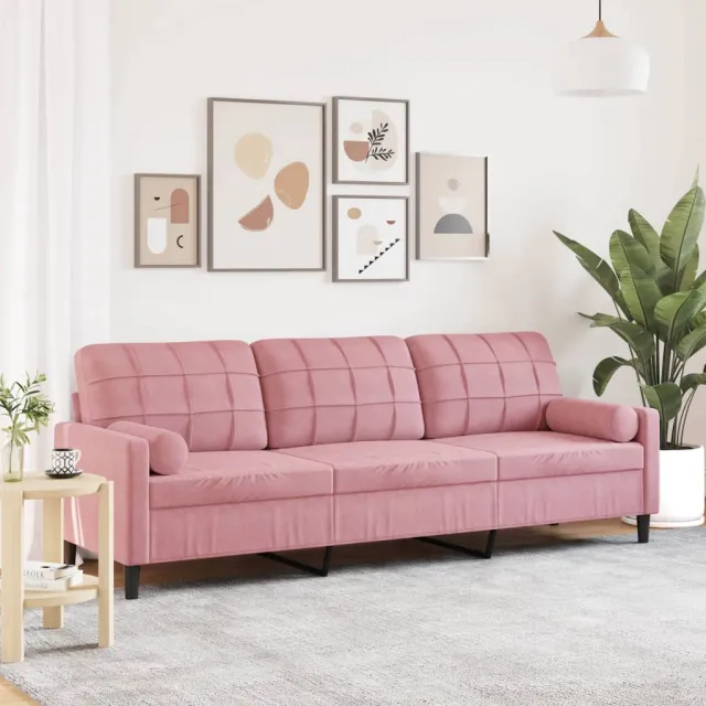 vidaXL 3-zitsbank met sierkussens 210 cm fluweel roze