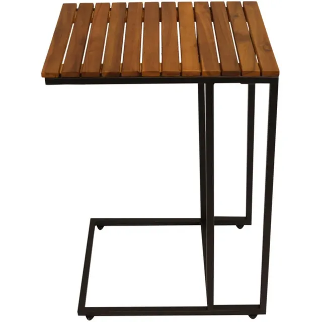 Kynast bijzettafel 40 x 30 x 61 cm acaciahout zwart metalen frame weerbestendig huis en tuintafel Bruin met zwart