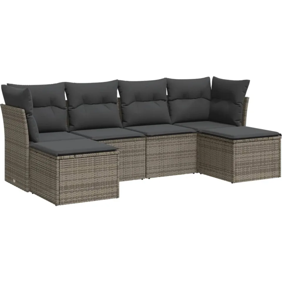 vidaXL 6-delige Loungeset met kussens poly rattan grijs, foto 3