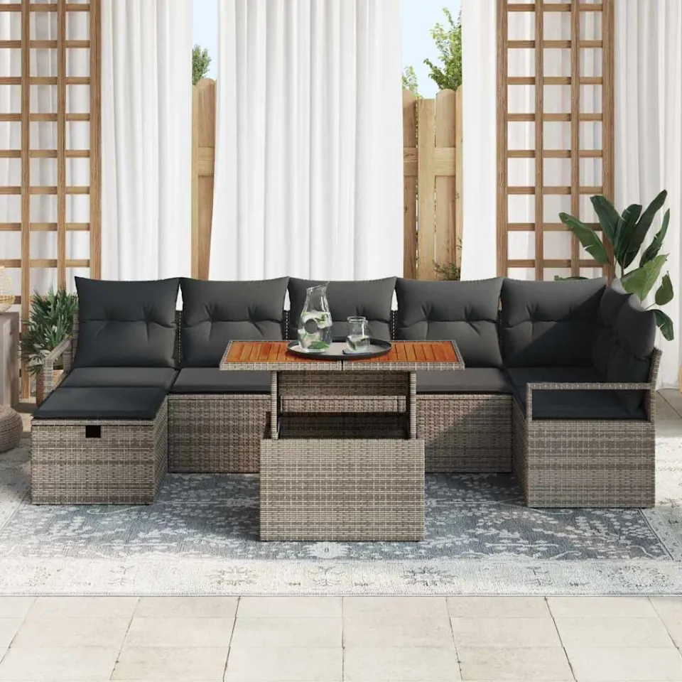 vidaXL Tuin Sofa Set 8 st Grijs poly rattan, foto 3