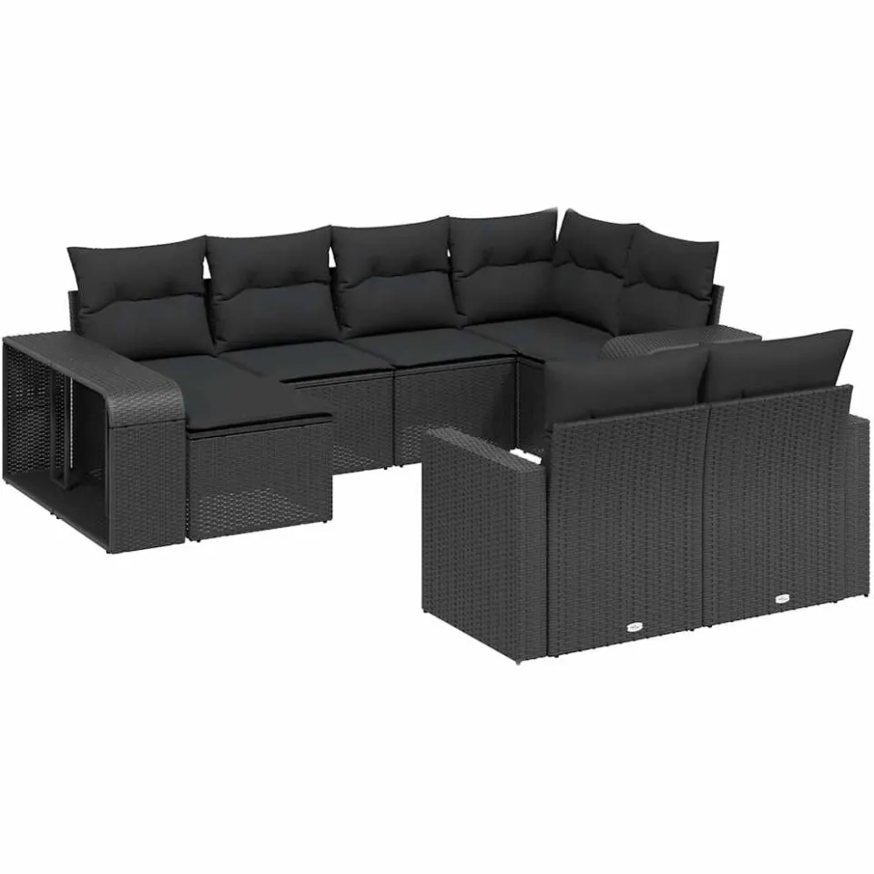 vidaXL 10-delige Loungeset met kussens poly rattan zwart, foto 3