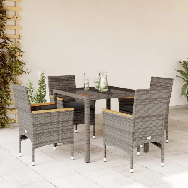 vidaXL 5-delige Tuinset met kussens poly rattan en glas grijs, foto 2