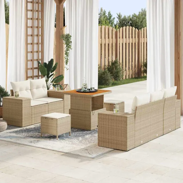 vidaXL Tuinbankenset 8 pcs Beige poly rattan, foto 2