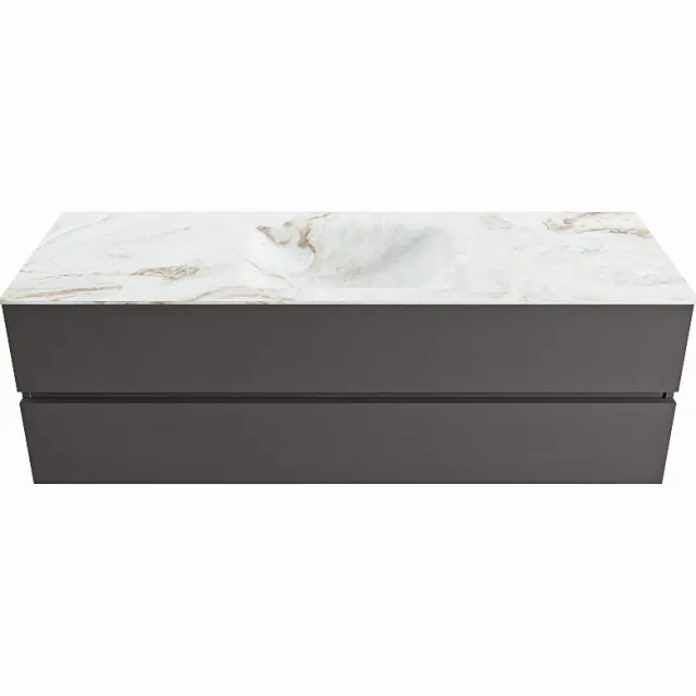 Mondiaz VICA-DLUX 150cm badmeubel onderkast Dark grey 2 lades. Inbouw wastafel CLOUD midden 1 kraangat, kleur Frappe.