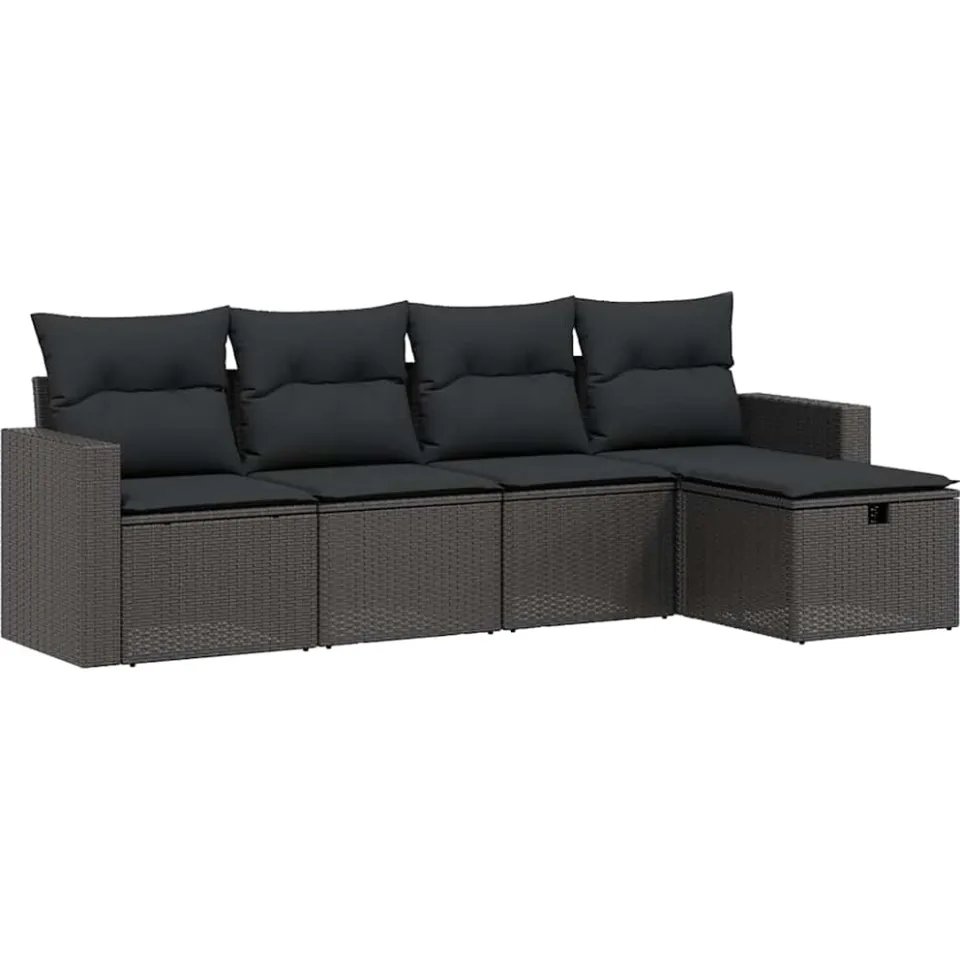 vidaXL 5-delige Loungeset met kussens poly rattan zwart, foto 3