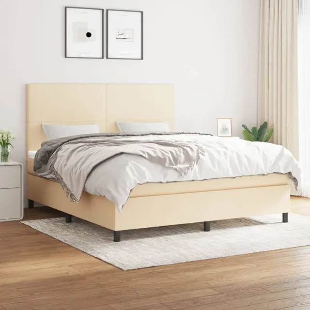 vidaXL Boxspring met matras stof crèmekleurig 160x200 cm