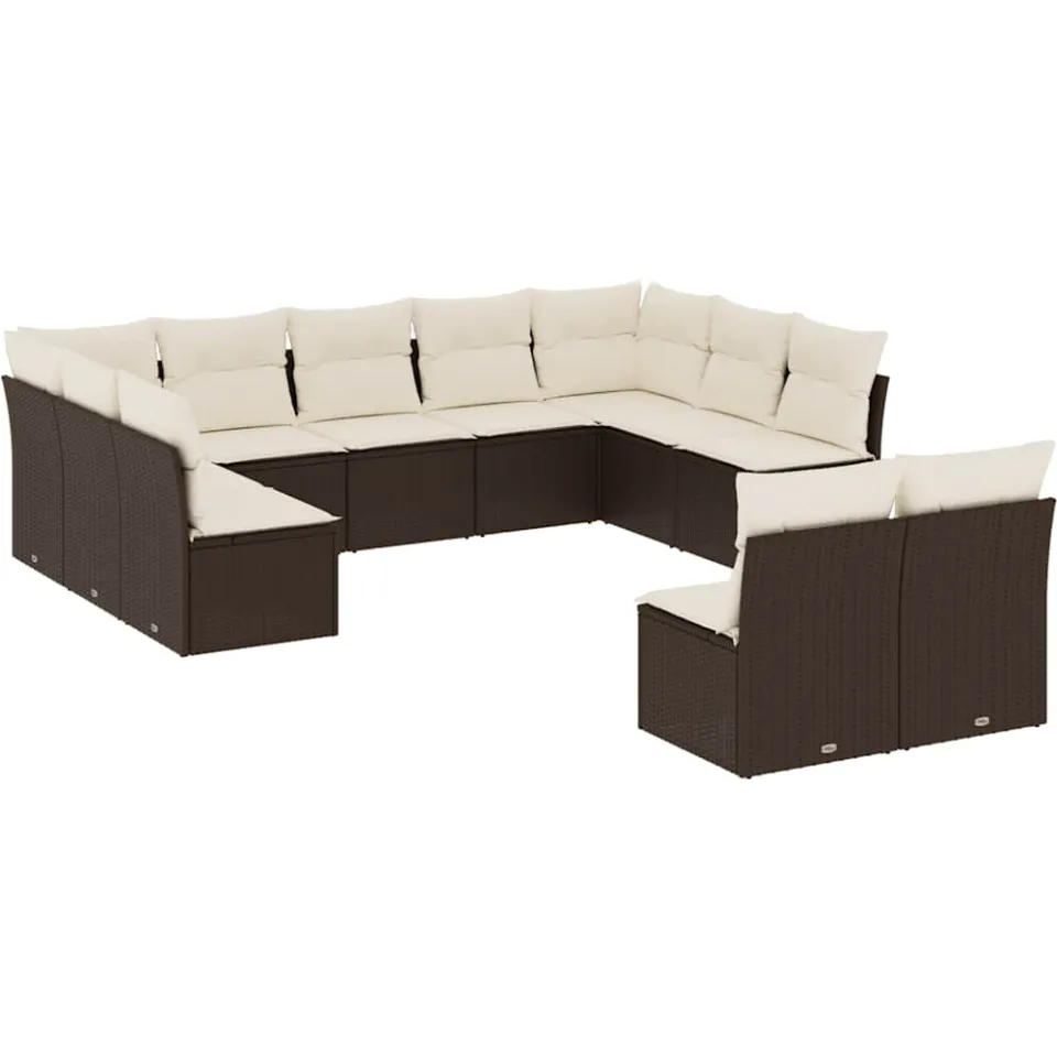 vidaXL 11-delige Loungeset met kussens poly rattan bruin, foto 3