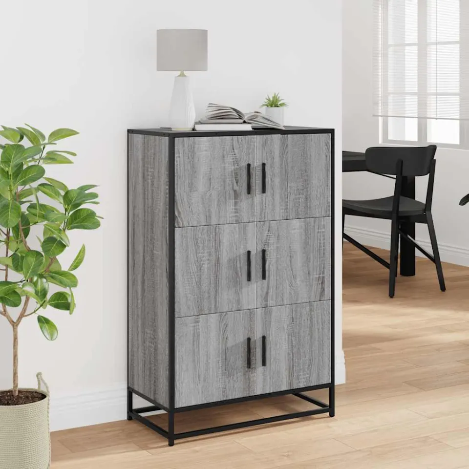 vidaXL Hoge kast 68x35x106,5 cm bewerkt hout en metaal grijs sonoma, foto 2