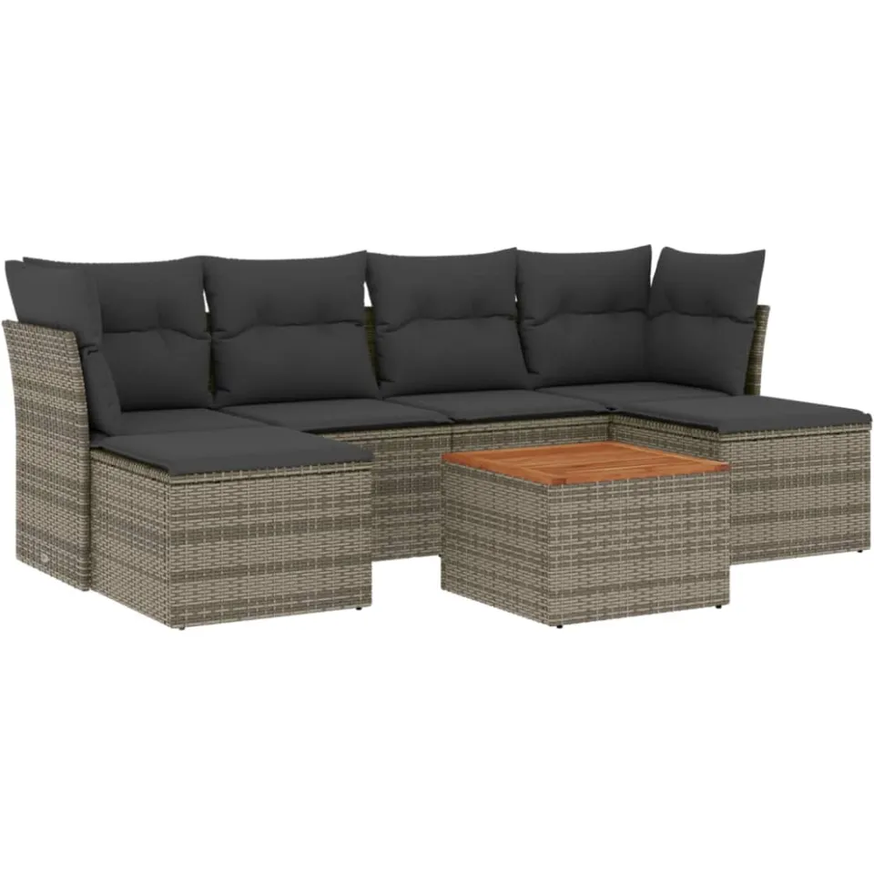 vidaXL 7-delige Loungeset met kussens poly rattan grijs, foto 3
