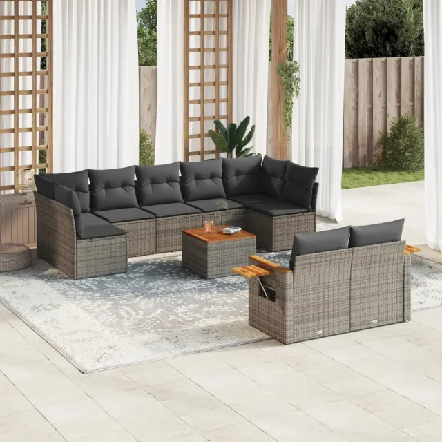 vidaXL 10-delige Loungeset met kussens poly rattan grijs, foto 2