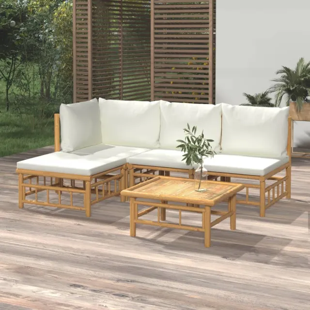vidaXL 5-delige Loungeset met kussens bamboe crèmewit, foto 2