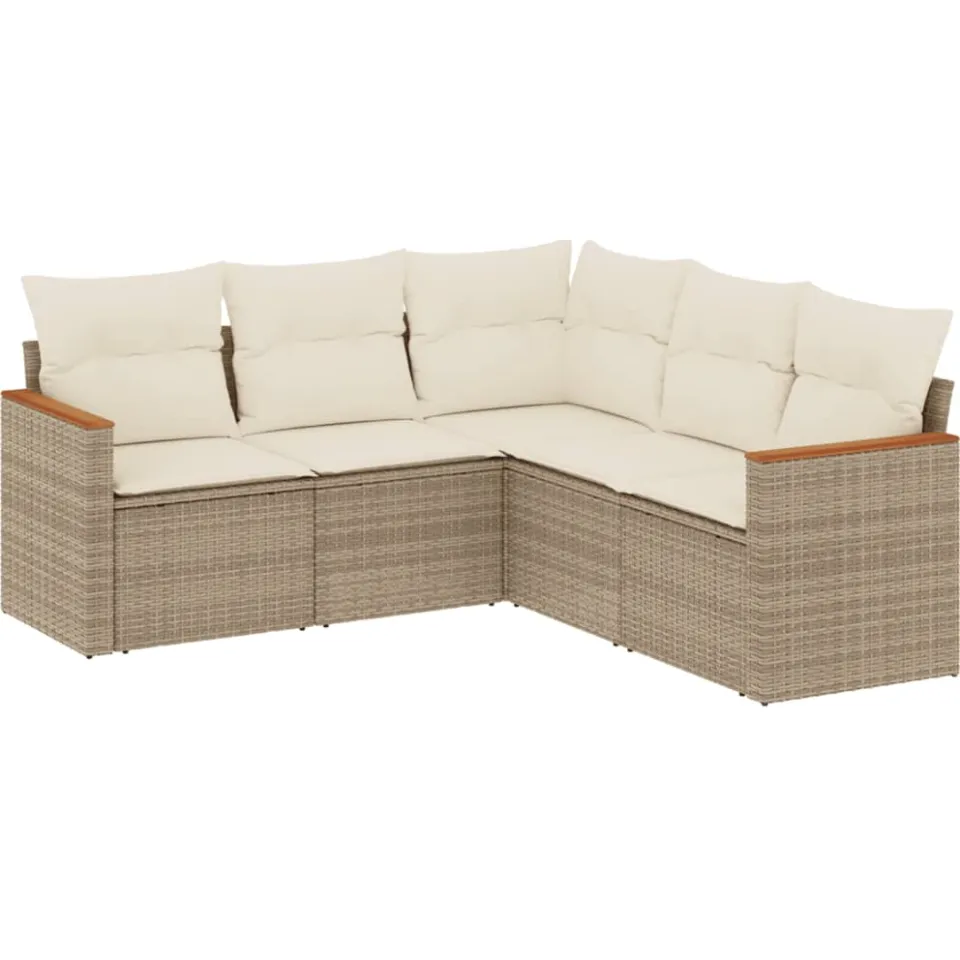 vidaXL 5-delige Loungeset met kussens poly rattan beige, foto 3