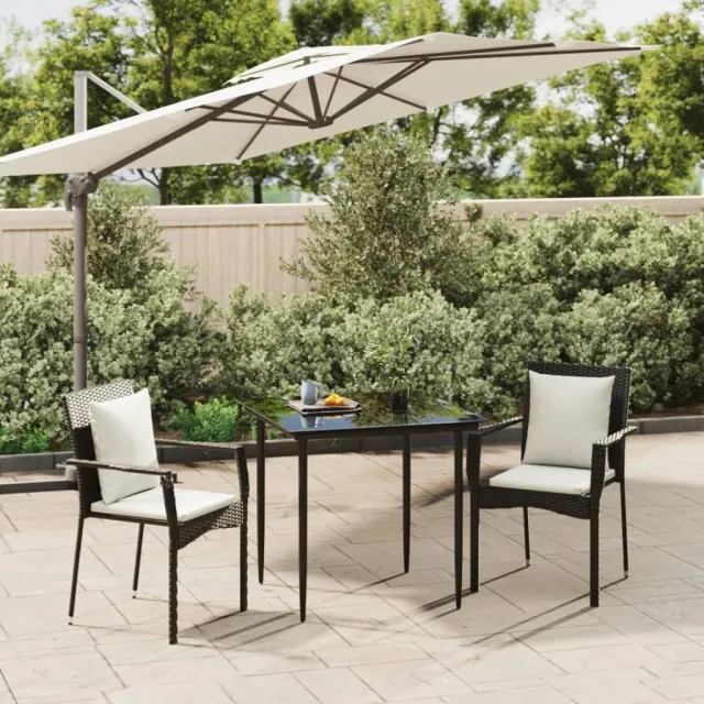 vidaXL 3-delige Tuinset met kussens poly rattan zwart, foto 2