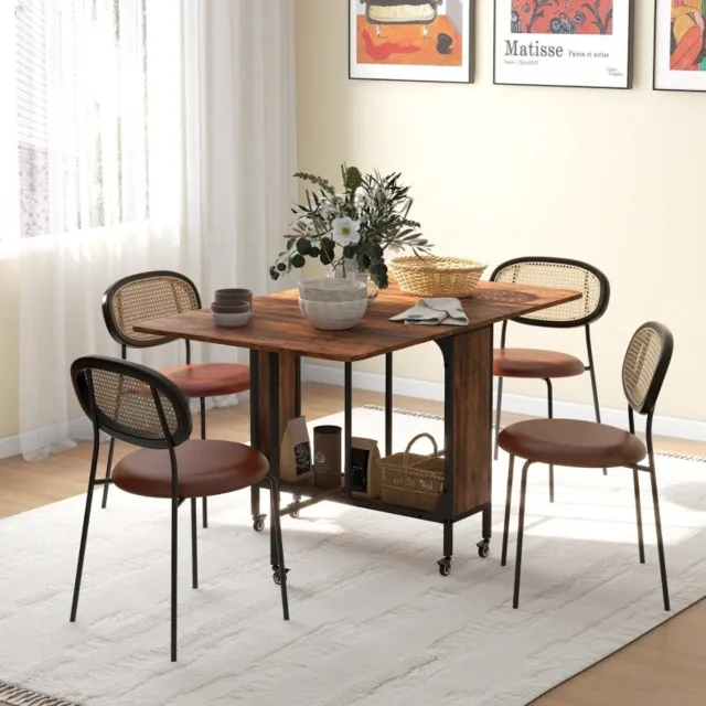 OKWISH Klapbare Eettafel – Mobiele Klaptafel Voor 6 Personen – Met Opbergruimte – 130 x 80 x 74 cm – Hout Rustic Bruin Rustiek bruin