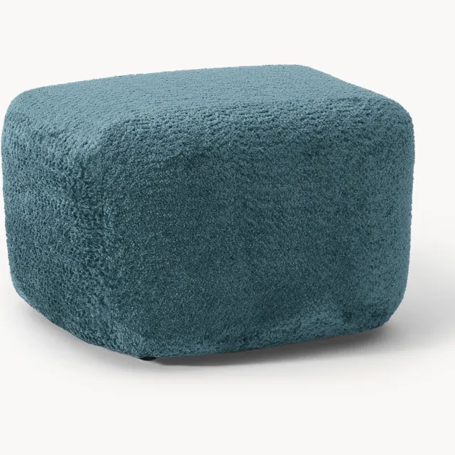 Westwing Collection Voetenbank Wolke van teddy bouclé Turquoise