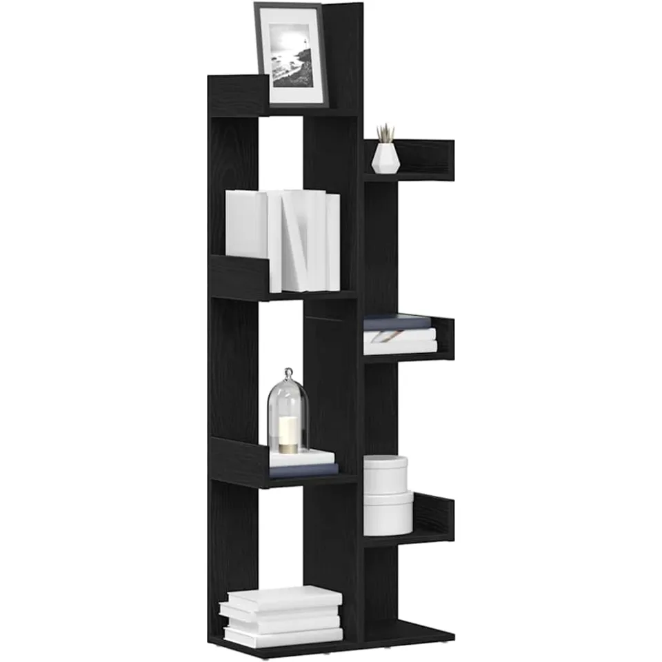 vidaXL Boekenkast 8-laags 48 x 25,5 x 140 cm Bewerkt hout Zwart Eiken
