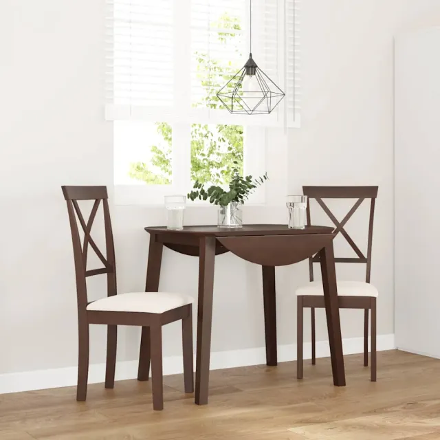 vidaXL Eetkamerstoelen met kussens 2 st massief hout rubber bruin, foto 2