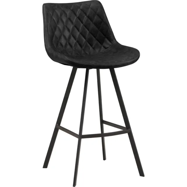 Happyment Barkruk Minoli - Zwart - Met rugleuning - Voetsteun - Voor Keuken en Ba - Imitatie leer - Set van 1