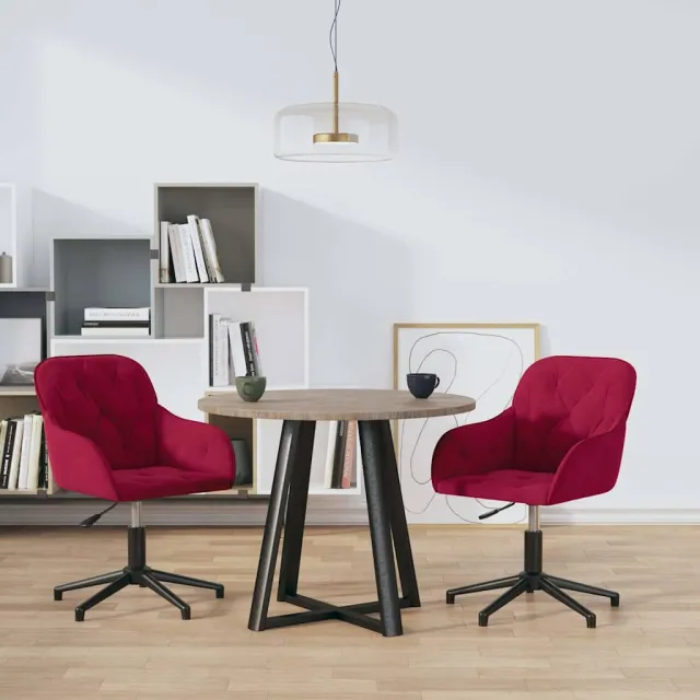 vidaXL Eetkamerstoelen draaibaar 2 st fluweel wijnrood, foto 2