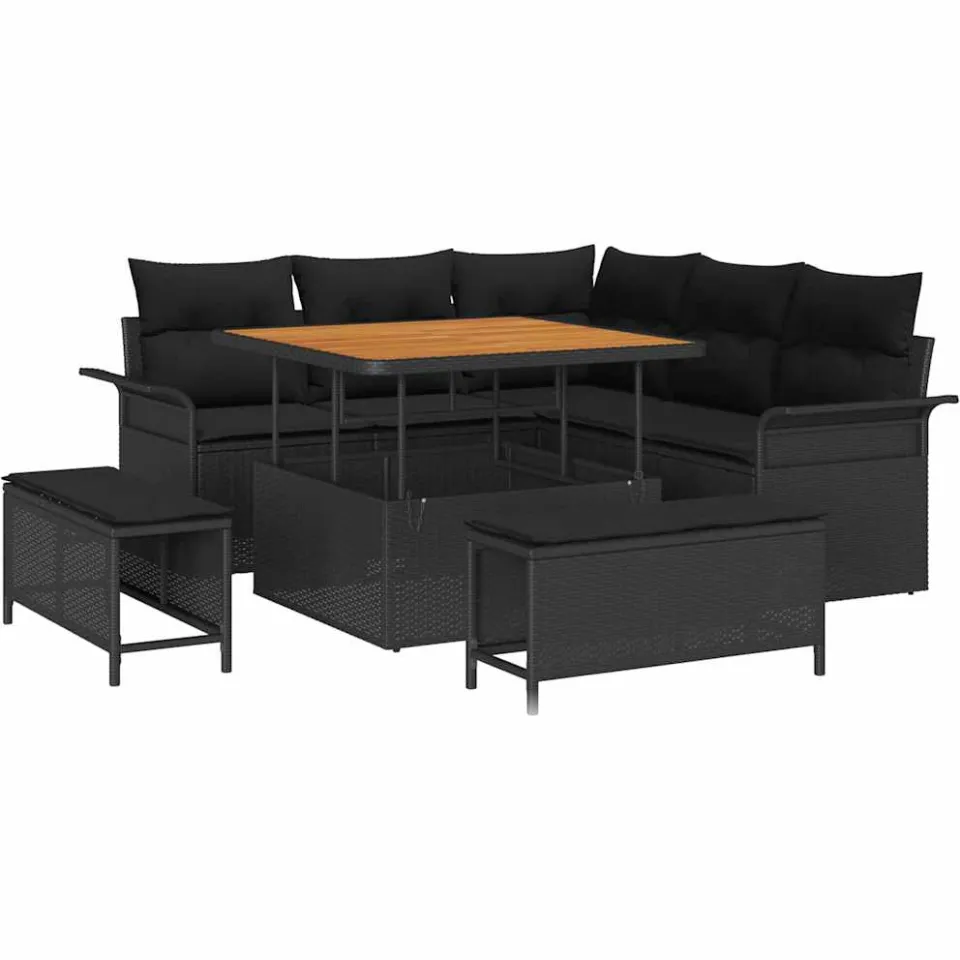 vidaXL Tuinbankenset 8 st Zwart poly rattan, foto 4