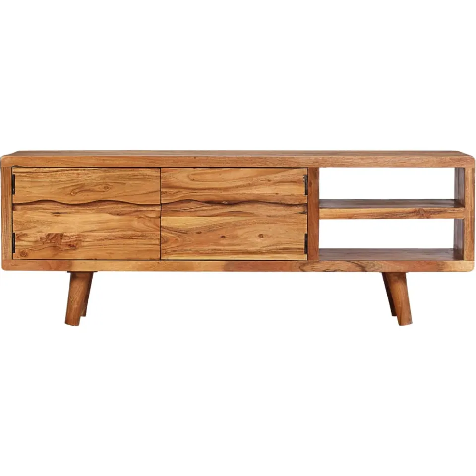 vidaXL Tv-meubel met bewerkte deuren 117x30x40 cm massief acaciahout bruin, foto 2