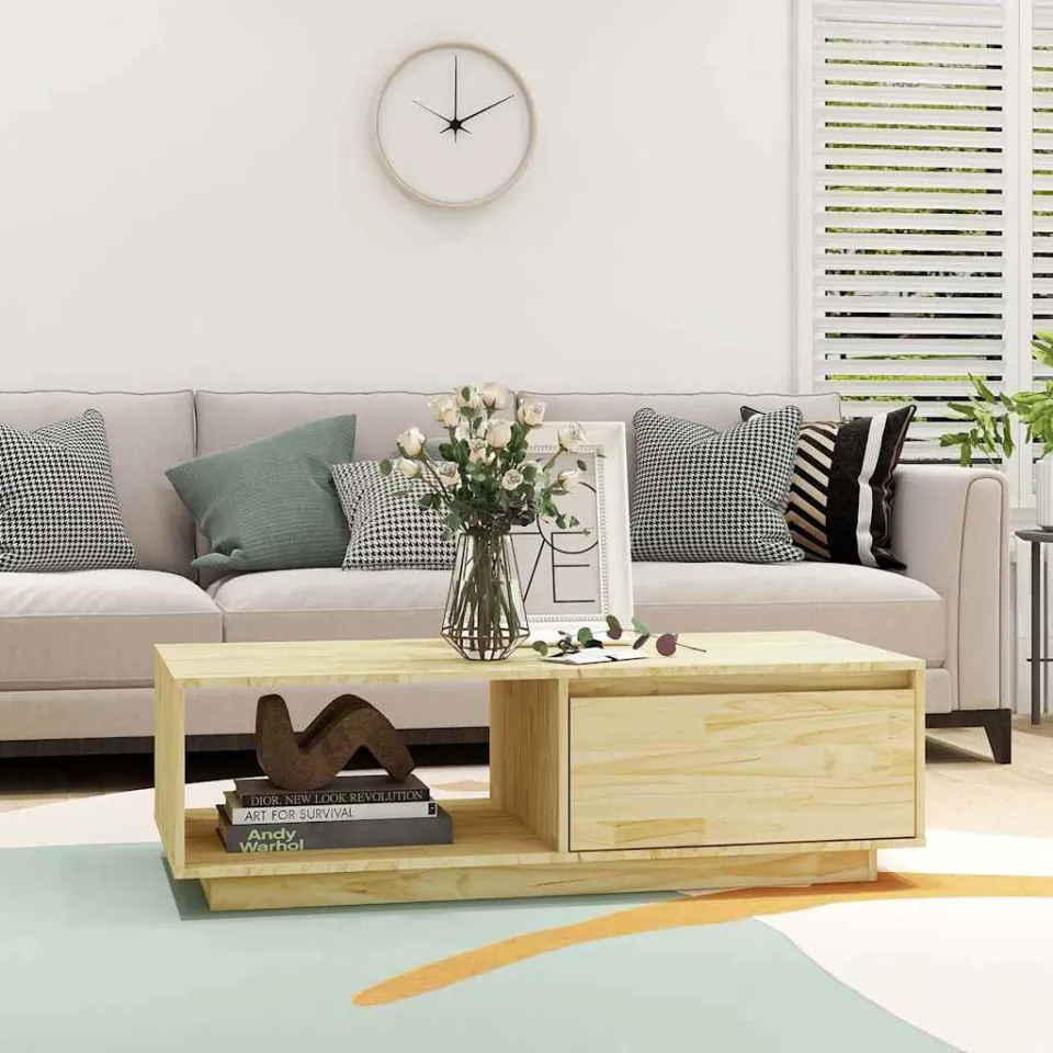 vidaXL Salontafel 110x50x33,5 cm massief vurenhout bruin, foto 3
