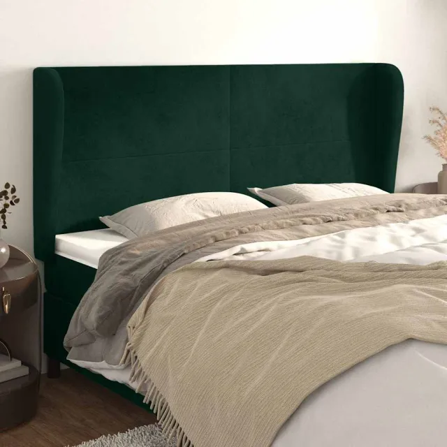 vidaXL Hoofdbord met randen 203x23x118/128 cm fluweel donkergroen groen