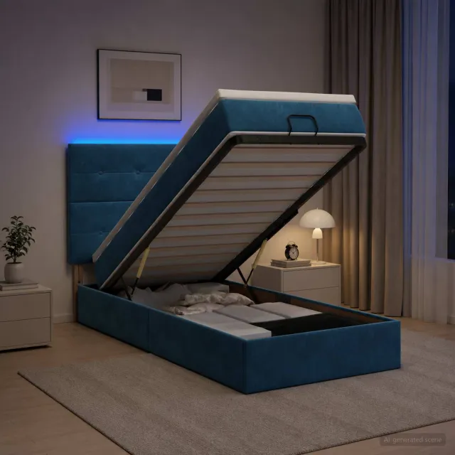 vidaXL Ottoman Bed met Matrassen en LED Donkerblauw 100 x 200 cm