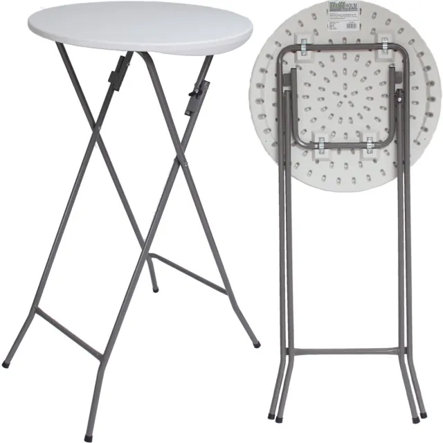 TRUTZHOLM Statafel - Bistrotafel - Klaptafel - 60 cm diameter - Inklapbaar - Wit kunststof tafelblad - Grijs metalen frame - Hoogte 110 cm