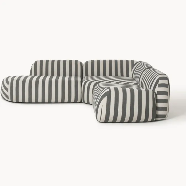 Westwing Collection Modulaire gestreepte hoekbank Wolke (4-zits) zwart