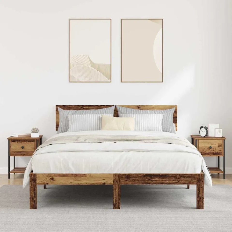 vidaXL Nachtkastje 2 st Oudhout 34 x 35,5 x 45 cm Bewerkt hout bruin, foto 4