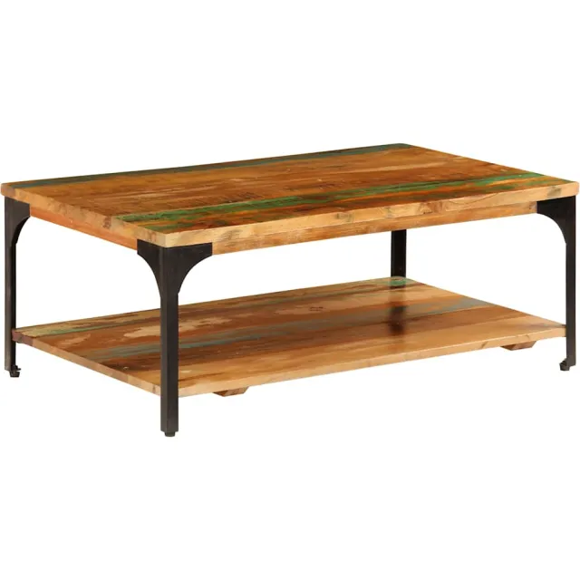 vidaXL Salontafel met schap 100x60x35 cm massief gerecycled hout bruin, foto 2