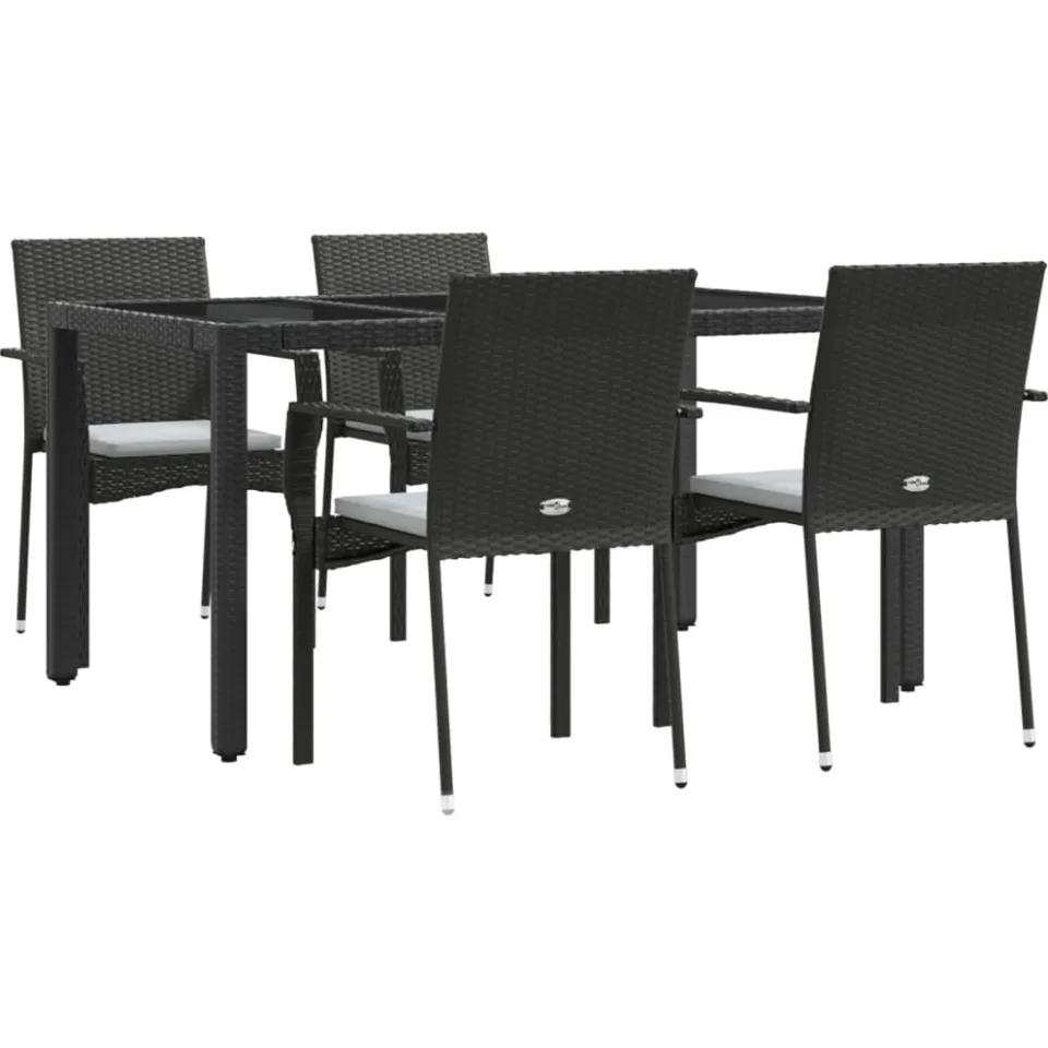 vidaXL 5-delige Tuinset met kussens poly rattan zwart, foto 3
